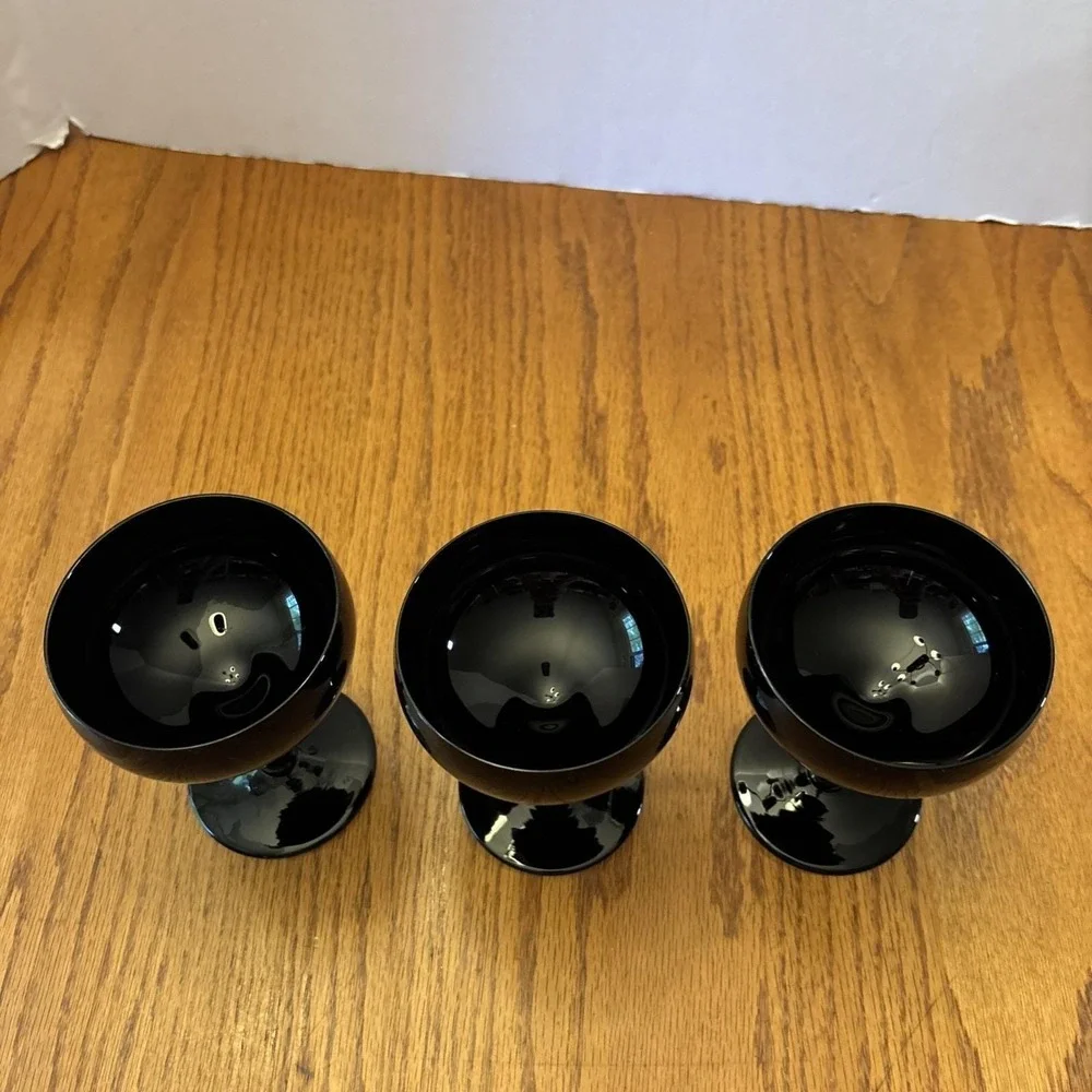 Vtg 3-  Sasaki Stemware Champagne Glasses Ebony Midnight Black Handcrafted Japan